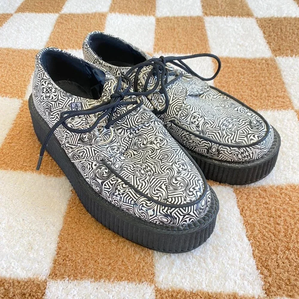 T.U.K Black and White Patterned Platform Shoes
